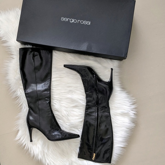 Sergio Rossi Shoes - Sergio Rossi Black Leather Knee High Boots